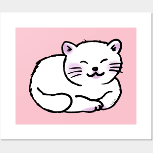 sleepy white cat Posters and Art